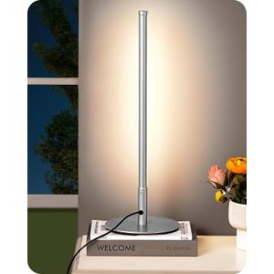 EDISHINE LED Table Lamp, Minimalist Bedside Lamp with 3 Dimmable Color Temperature, Touch Controller, Coner Light for Bedroom Nightstand, Living Room, Gift, Reading, Metal Finish, Silver, 6W