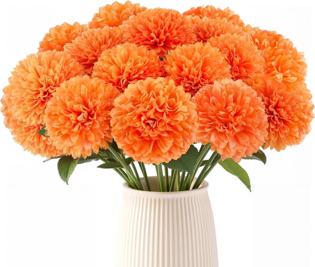 12 PCS Marigold Flowers Mexican Silk Marigold Artificial Flowers with Stems for Day of The Dead Dia de Los Muertos Diwali Decor Halloween DIY Marigold Garland for Decorations