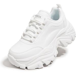 K KIP WOK Chunky Sneakers for Women Fashion Platform White Leather Casual Dad Shoes Comfortable Wedge Walking Sport Sneakers (10)