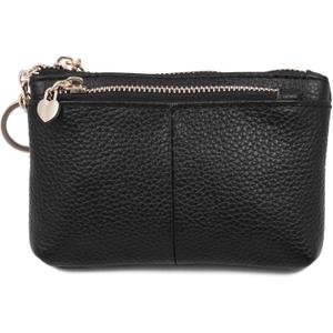 ZOOEASS Women Genuine Leather Zip Mini Coin Purse With Key Ring Triple Zipper Card Holder Wallet (Standard, Black)