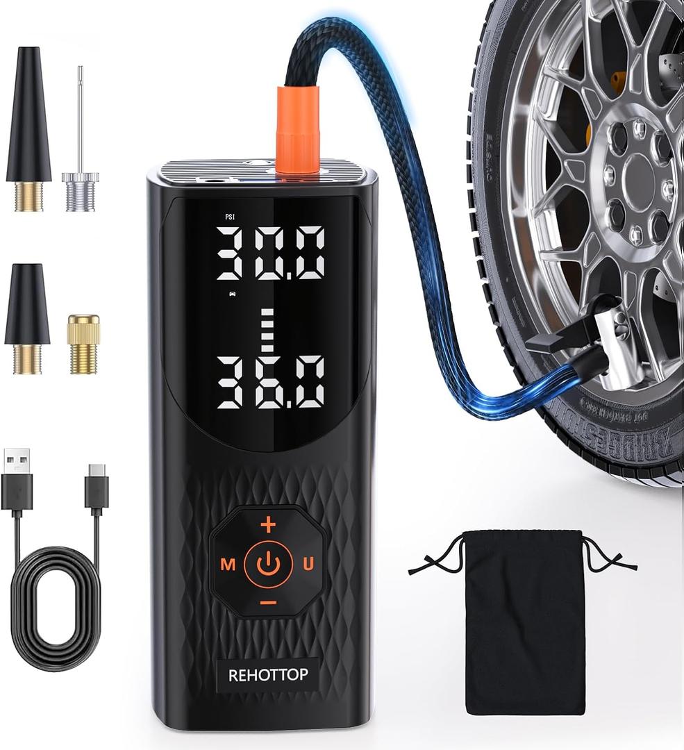 Tire Inflator Portable Air Compressor, 160 PSI Cordless Air Pump for Car Tires with Digital Pressure Gauge, LED Light & Auto Shut-Off, 5X Fast Inflation for Car, Motorcycle, Bicycle, Ball (black)