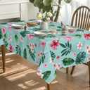 Horaldaily Summer Tablecloth 60x84 Inch Rectangular, Tropical Flowers Monstera Green Washable Seasonal Table Cover for Party Picnic Dinner Decor