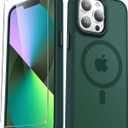 YENAPOON for iPhone 13 Pro Case, Matte Magnetic Phone Case with 1 Screen Protector, Support for Magsafe, Translucent Frosted Slim Shockproof Protective Cover for iPhone 13 Pro 6.1 inch, Dark Green