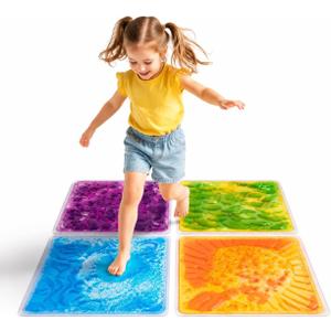 edusense Liquid Sensory Floor Tiles - Outdoor & Indoor Play Mats, Develop Motor Skills, Easy Store, Non-Slip Cushioned,Non-Toxic Dynamic Visual Effects, 4 Pack