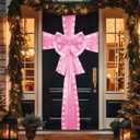 Suncalla Pink LED Front Door Bow Pink Large Door Ribbon Bow with Rhinestone Satin Festival Glowing Wrapping Bowtie Decorations