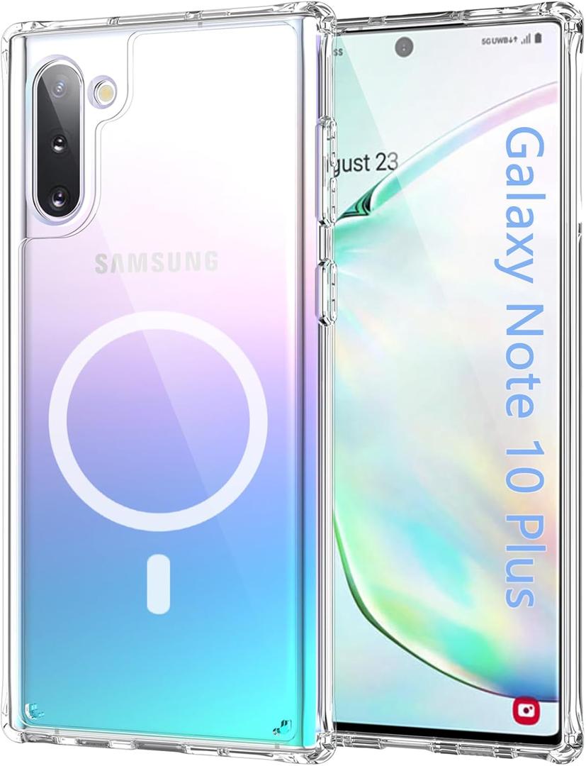 for Samsung Galaxy Note 10+ Plus Case, Magnetic Transparent Anti-Yellowing Military-Grade Shockproof Dropproof Protection Cover Funda for Galaxy Note 10+ Plus, Clear