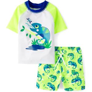 The Children's Place Baby-Boys and Toddler Short Sleeve Rashguard and Bottoms (5T, Neon Lime)