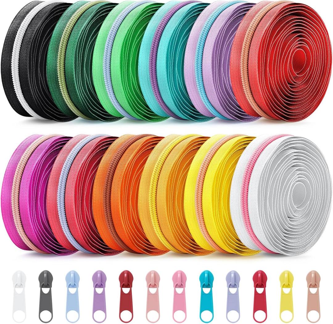 Solsew 12 Pcs Colourful Zippers for Sewing #5 Nylon Contrasting Colors Assorted Zipper by The Yard with 120 Sliders for Women Men DIY Tailor Bag Garment Crafts Supplies (Bright Color,36 Yards)