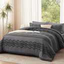Luxudecor Grey Tufted Comforter Set Queen Size 3 Pieces Boho Shabby Chic Comforter Farmhouse Embroidery Bedding Set Soft Comforter for All Seasons (Grey, 90''x90'')