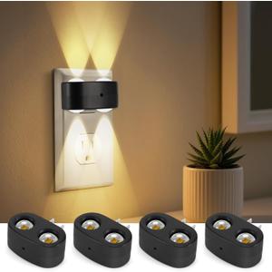 4-Pack LED Night Lights Plug into Wall, 2700K Soft White with Light Sensor, Ambient Lighting for Hallway, Bedroom, Bathroom, Nursery, Kitchen, Rotating Plug-in Night Light