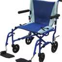 Drive Medical TS19 Aluminum Transport Chair with Removable Flip-Back Arms, Blue