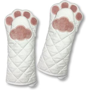 Cat Paw Oven Mitts, Thick, and Heat Resistant (White, Set of 2)