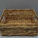 Large Rectangular Handwoven Wicker Basket - Natural Water Hyacinth Storage Baskets with 2 Built-in Handles - Ideal for Towel, Blankets, and Home Organizer & Decor - 15"x 11"x6.75" - Brown