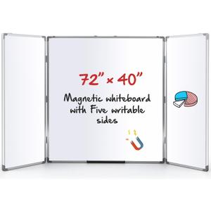 AmazingSpark 72 x 40 Foldable Whiteboard Dry Erase Board Large Tri Folding Whiteboard Magnetic Dry Erase Board, Wall Aluminium Frame and Pen Tray for Office, Home