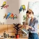 YOADEHOA Metal Wall Art Decor Birds on Branch, 3D Colorful Bird Outdoor Hanging Wall Art Patio Fence Decorations, Hummingbird Wall Sculptures for Indoor Outdoor Garden (Birds C)