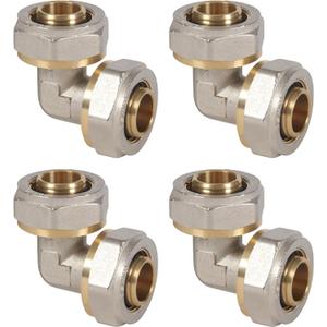 4 Pack 3/4'' Elbow Air Piping Fittings 3/4'' x 3/4'' Tubing Brass-Nickel Plated Equal Elbow Tubing Fittings for Shop Garage Compressed Air Line System Kit Air Compressor Accessories