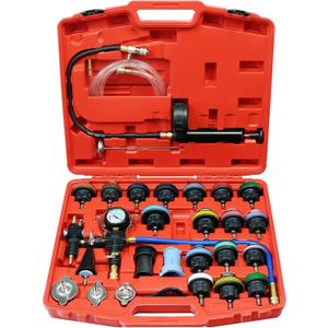 JoyFans Coolant Pressure Tester Kit, Cooling System Coolant Vacuum Refill Kit Automotive Tools Works on Radiator Leak Test & Coolant Fill Purge Service for Cars Trucks Airlift (20"x18"x4", Red Suitcase)