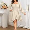 SCOMCHIC Women Plus Size Fall Dresses Long Sleeve Square Neck Ruffle Hem Flowy A-Line Cocktail Wedding Guest Mini Short Dress (Gray, XXXL)