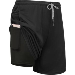 Kinglaman 1 Pack Mens 2 in 1 Running Workout Shorts with Liner, Gym Athletic Quick Dry Sport Shorts with Pockets (Black, M)
