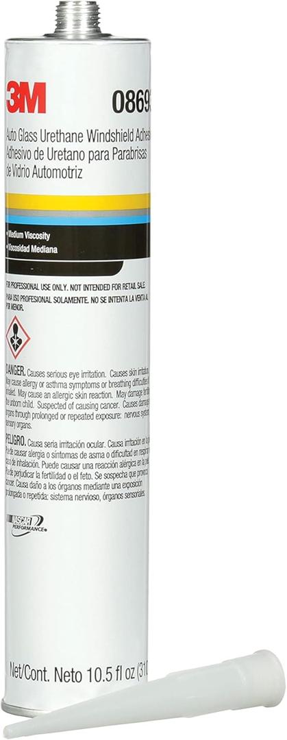 3M Auto Glass Urethane Windshield Adhesive, 08693, Medium Viscosity, High-Strength, Fast-Curing, 310 mL/10.5 fl oz Cartridge , Black
