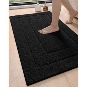 DEXI Bathroom Rug 43x24, Non Slip Washable Bath Mat for Shower Floor, Extra Large Absorbent Soft Bathmat with Rubber Backing, Quick Dry Microfiber Carpet, Black