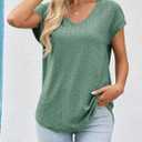 Imily Bela Womens V Neck T-Shirt Summer Cap Sleeve Dressy Casual Tops Eyelet Embroidered Fashion Tees (S)