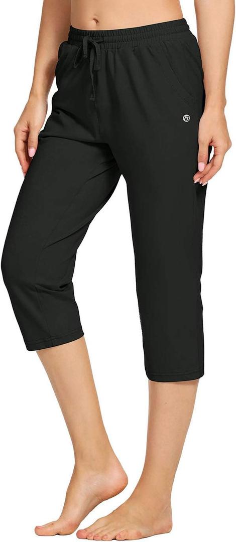Women's Capri Pants Cotton Jersey Yoga Capris Drawstring Joggers Workout Sweatpants Loose Lounge Crop Pants Pockets (Large)