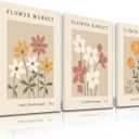 Botanical Flower Wall Art Decor Set Of 3 Floral Wall Art, Rustic Floral Pictures Vintage Neutral Canvas Wall Art, Minimalist Wall Posters for Living Room Bedroom Framed 16"X24"