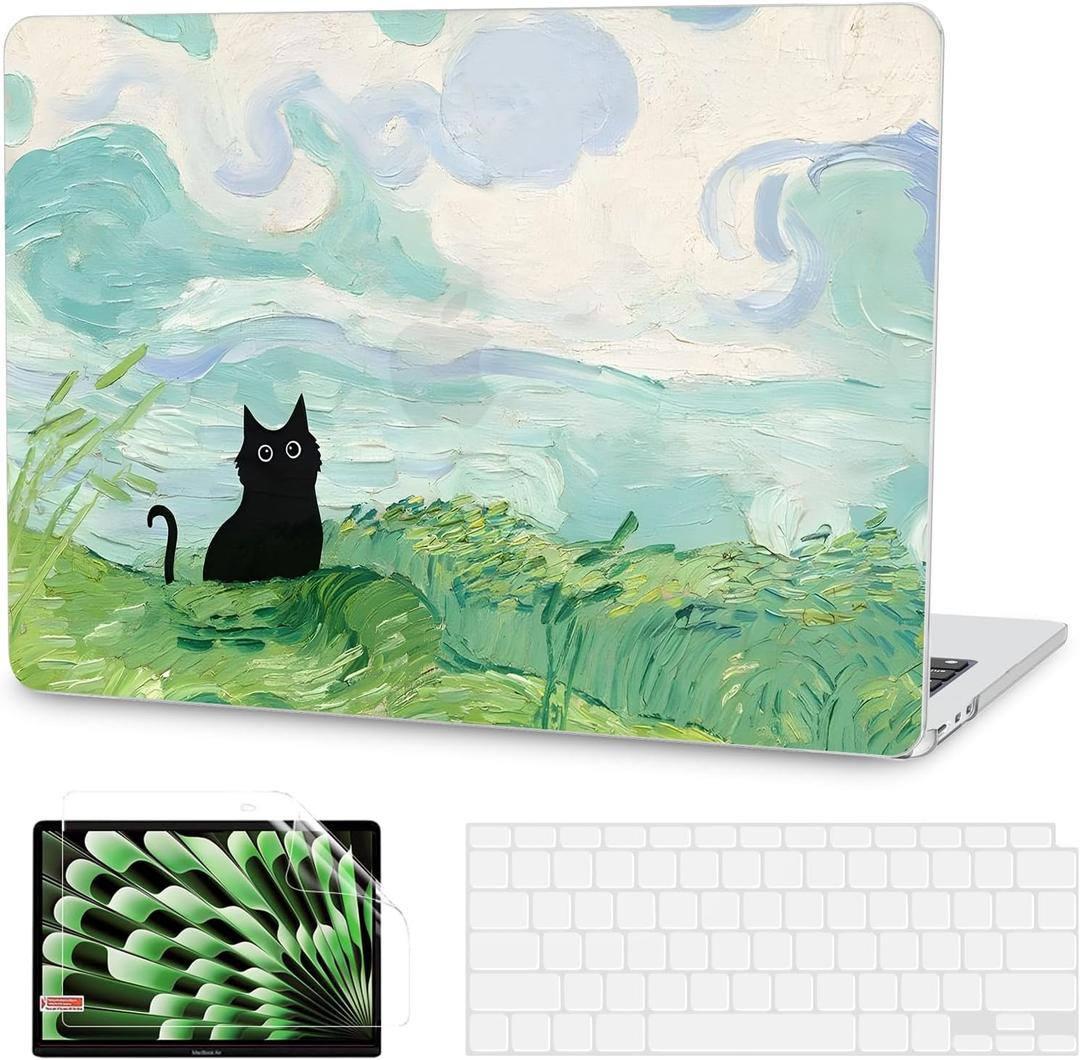 G JGOO Compatible with MacBook Air 13 inch Case 2026 2025-2022 M5 A3449 M4 A3240 M3 A3113 M2 A2681, Plastic Hard Shell for MacBook Air 13.6 inch Case+Keyboard Cover+Screen Protector, Cat Painting