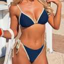 ZAFUL Womens Triangle Color Block Bikini Set 2 Piece Bathing Suits String Swimsuit Cheeky Thong Bottom Beach Resort Swimwear (Blue, S)