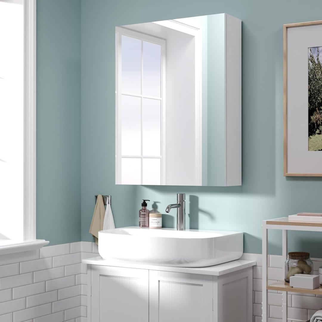 26x20 inch Bathroom Wall Cabinet, Saver Storage Cabinet, Medicine Cabinet with 1 Door and Adjustable Shelves, White（Assembly Required）