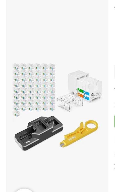 VCE Cat6A RJ45 Keystone Jacks UL Listed 50-Pack, 110-Type UTP Modular Ethernet Jacks Insert 10Gbps, Bundle with Keystone Punch Down Stand and Wire Stripper Cutter
