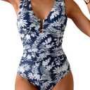 B2prity One Piece Swimsuit for Women Tummy Control V Neck Bathing Suit Ruched Slimming Swim Suit Push Up Swimwear (XX-Large, Blue Floral Print)