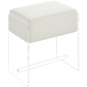 XOHYW Vanity Stool Chair, Soft Ottoman with Clear Acrylic Legs, Modern Padded Seat Footstool for Entryway, Hallways, Bedrooms and Living Room (White)