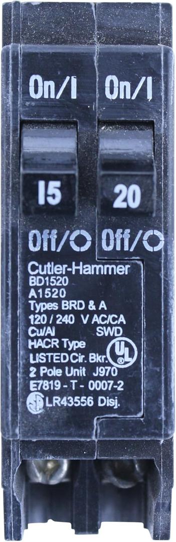 1- Eaton Cutler Hammer BD1520 Duplex Twin 2 Pole 15A & 20A Circuit Breaker BD2015