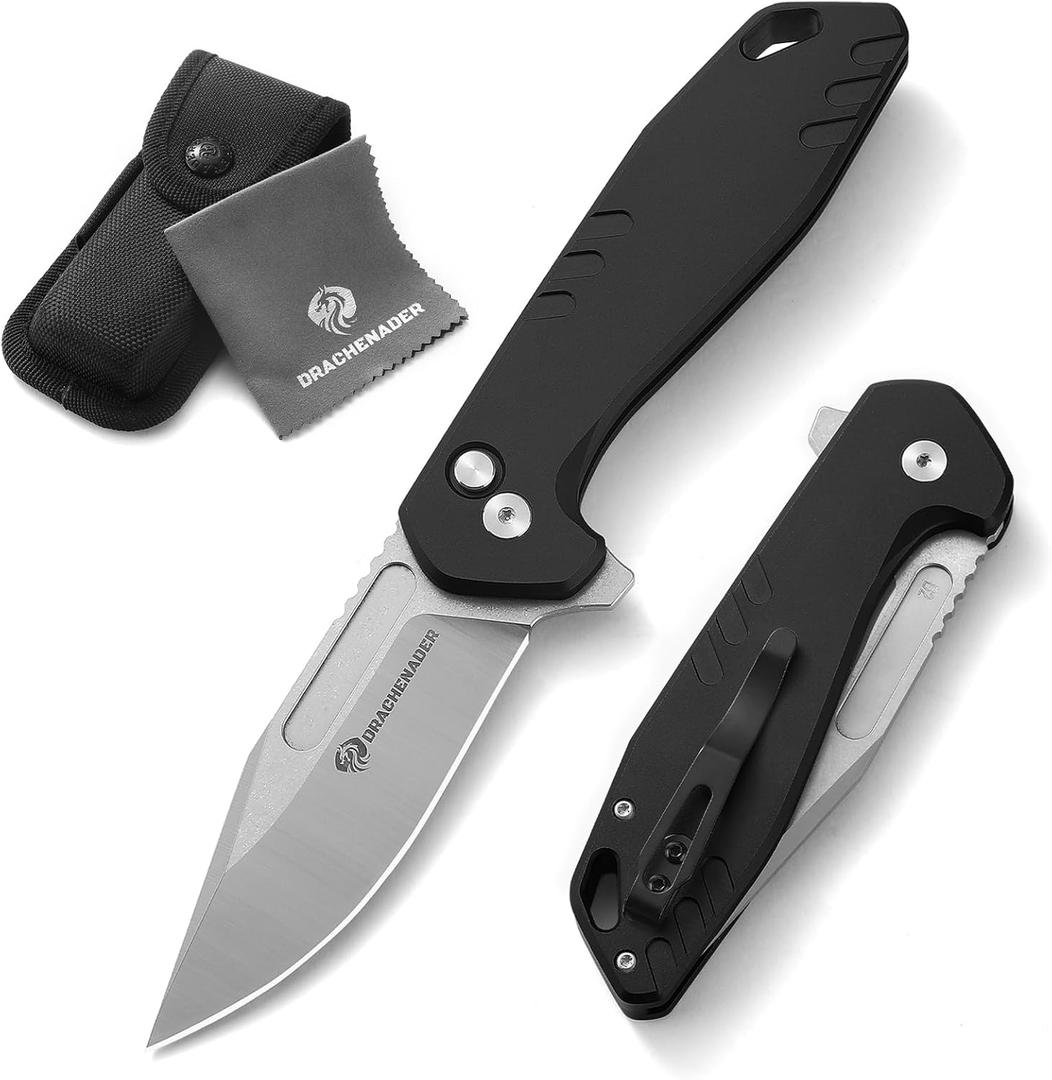 Large Pocket Knife for Men B-FENG, 8.22" Survival Folding Knife with D2 Steel, Aluminum Handle, Secure Button Lock, Includes Pocket Clip and Nylon Sheath for Camping, Outdoor