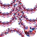 50 Feet Patriotic Tinsel Garland with USA Flags - Red White and Blue Metallic Glitter Streamers for 4th of July Decorations, Independence & Memorial Day Indoor Outdoor Party Decor