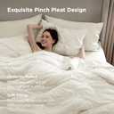 Bedsure Queen Comforter Set Ivory - Bed in a Bag Queen Size 7 Pieces, GentleSoft Pintuck Bed Set Gift for Family, Pinch Pleat Ivory Comforter with Sheets, Pillowcases & Shams