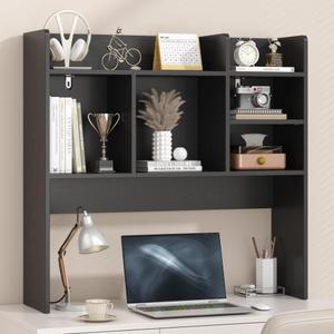 Desk Hutch with 6 Shelves, Desktop Organizer Shelf for Office Dorm, Black