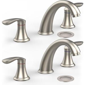 Bathroom Sink Faucet, Faucet for Bathroom Sink, Widespread Brushed Nickel Bathroom Faucet 3 Hole with Stainless Steel Pop Up Drain and cUPC Lead-Free Hose - (Brushed Nickel 2 Packs), 8 inch