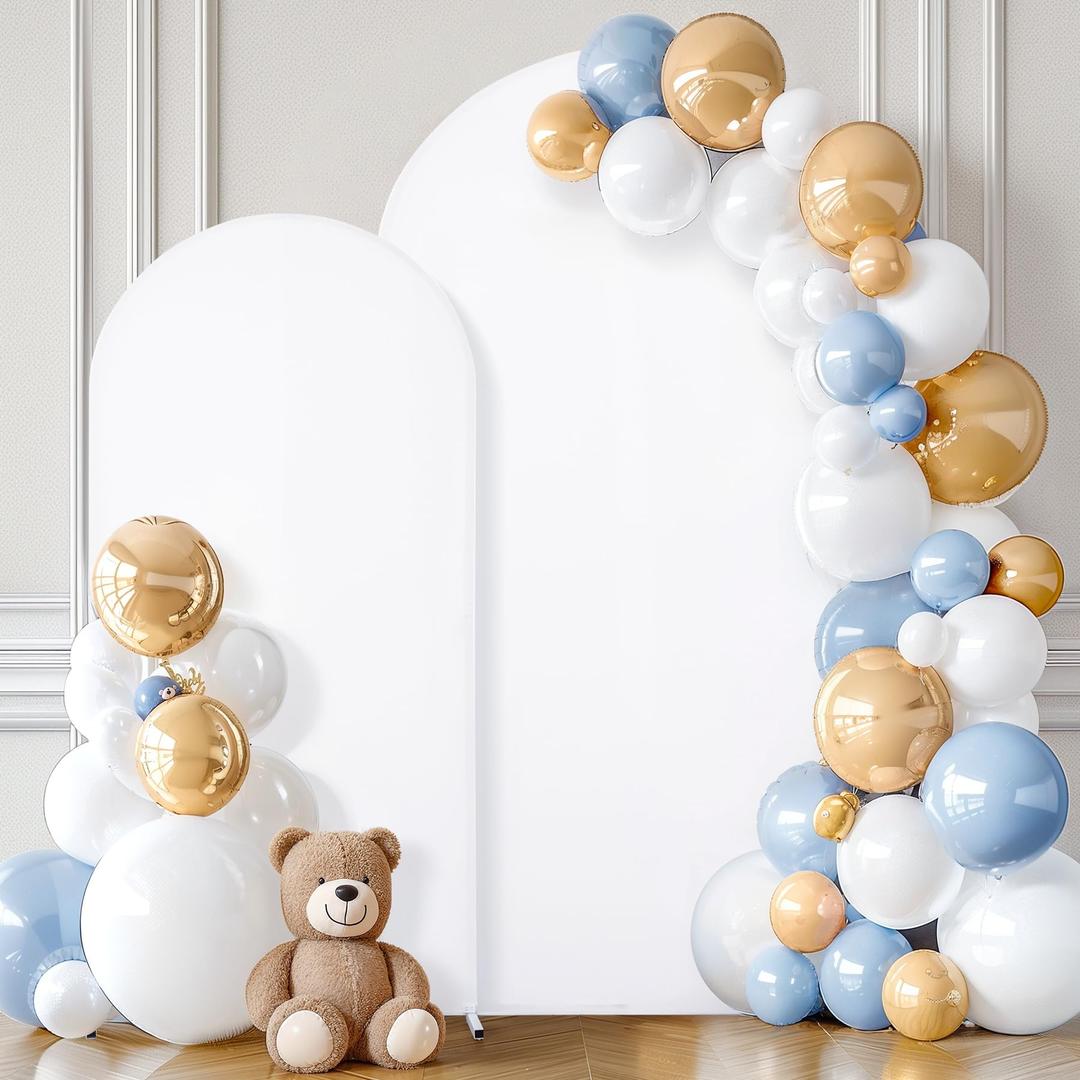 Set of 2 White Arch Covers (7.2ft & 6ft) Spandex Stretchy Fitted Arch Backdrop Covers Wrinkle-Free Round Top Chiara Arch Stand Cover for Wedding Baby Shower Birthday Party Banquet Photo Background