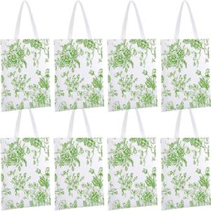 8 Pcs Floral Tote Bags for Women Chinoiserie Reusable Grocery Bags Non Woven Gifts for Wedding Bridal Mother's Day