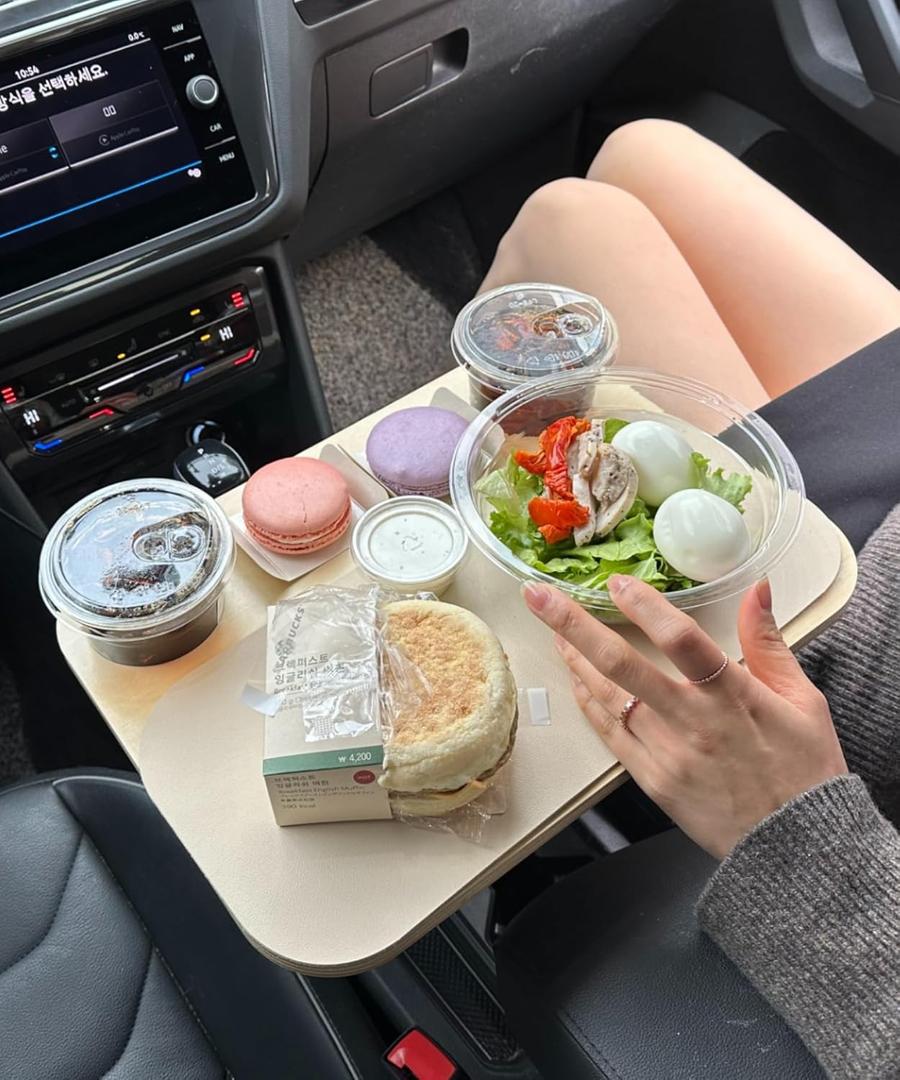 2-in-1 Drive-Thru Tray: Car Food Tray, Wood Car Trays for Eating in Parked Car, Car Desk for Laptop, Car Cup Holder Tray for Road Trip, Taxi, RVs, Truck Drivers