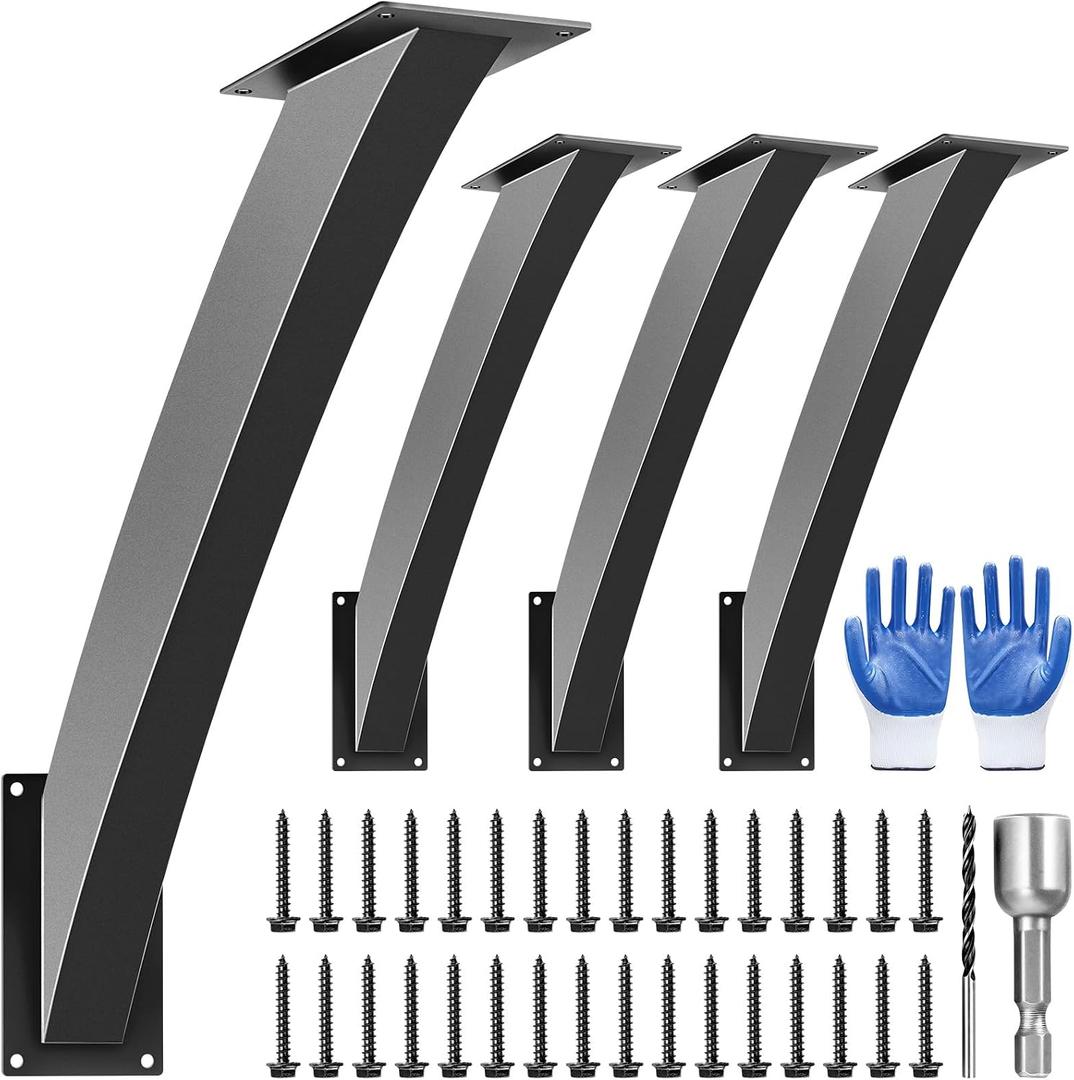 Heavy Duty Arc 45 Degree Angle Bracket, Wood Pergola Bracket Kit-4 Pcs for 4''x4'' Post, Pergola Accessories, for Gazebos, Decks, Porches, Log Cabins etc., Wood Post and Beam Angle Support Brackets