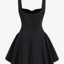 Womens Sexy Square Neck Mini Pearl Dress Sleeveless Backless A Line Ruffle Short Wedding Guest Dresses (Black, L)