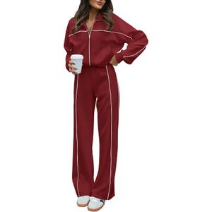 BTFBM Women's Two Piece Tracksuit Spring 2026 Long Sleeve Zip Up Sweatshirt Long Pants Outfits Jogger Sweatsuit Sets (Red, M)