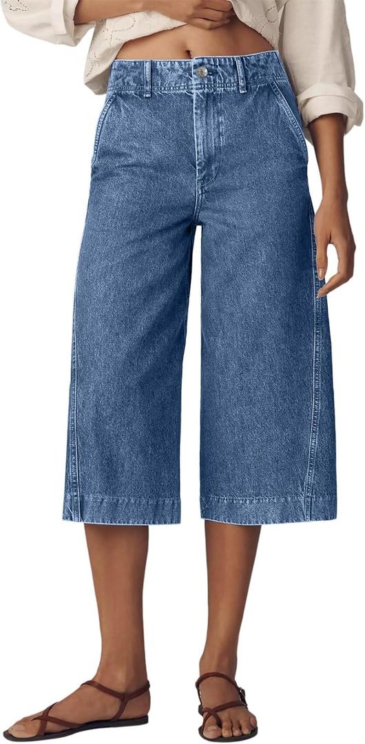Astylish Capris Jeans for Women Wide Leg High Waisted Stretchy Jean Pants with Slanted Pockets (10, Ashleigh Blue)