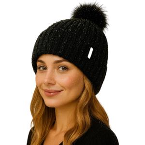 TOP-EX DryKnit Waterproof Knit Beanie with Removable Pom Fleece Lined Warm Winter Hat for Women Breathable Rain Snow Proof (One Size, 96603_black)