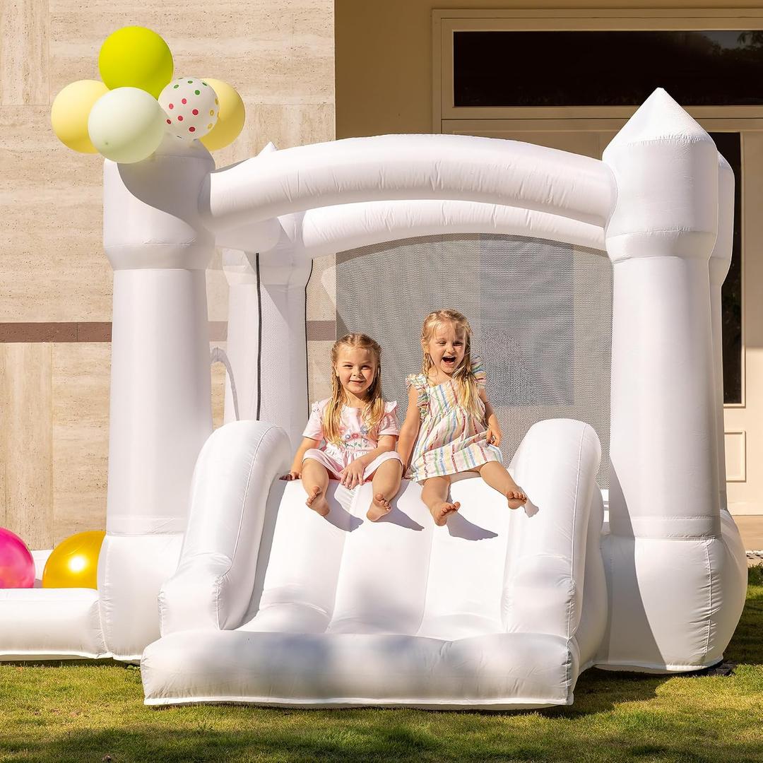 9FT White Bounce House Inflatable Toddler Bouncy House for 3-6 Age Kids