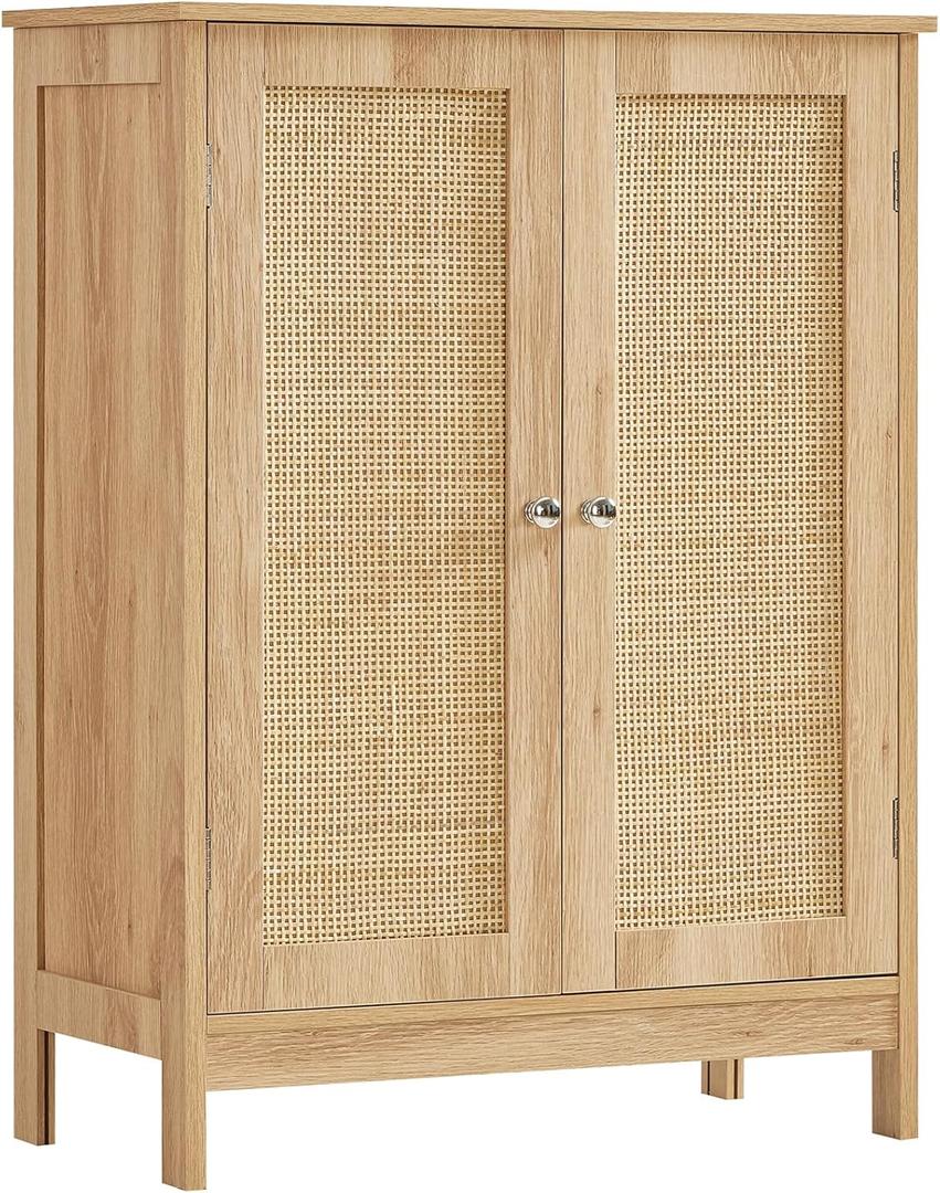 Iwell Storage Cabinet, Rattan Cabinet with Adjustable Shelf, for Living Room, Entryway, Kitchen, Home Office, Nature (Natural)